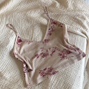 SOLD Melville Cherry Blossom Tan Tank red purple floral pink ribbed cami